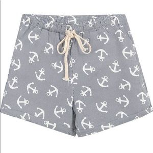 Cuffed drawstring Nautical anchor shorts
